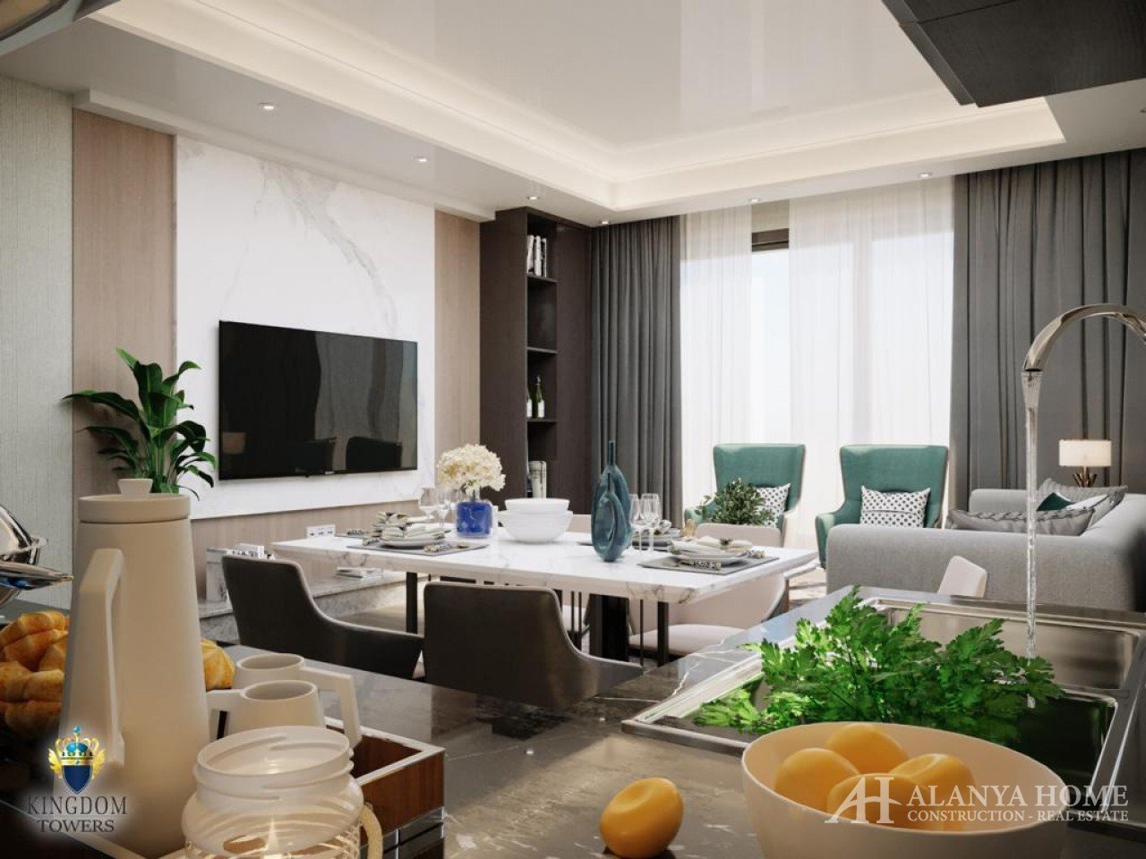 Фото покупка продажа недорогая двухкомнатная квартира 1+1 c просторной гостиной Алания Хоум Анталия 